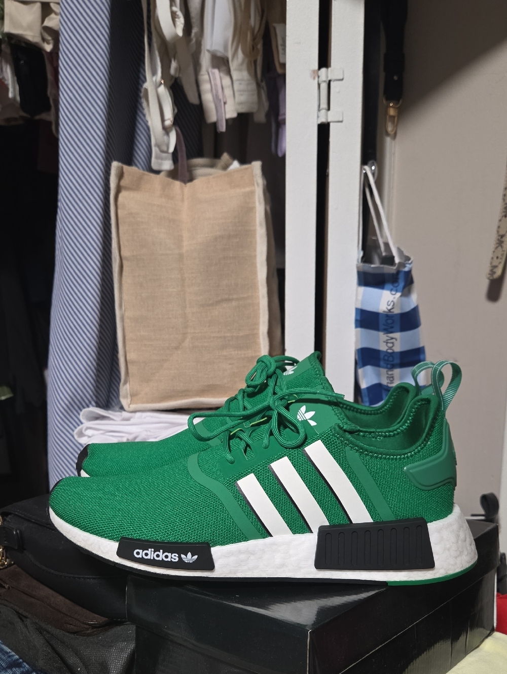 adidas Green NMD R1 Sneakers with White Stripes